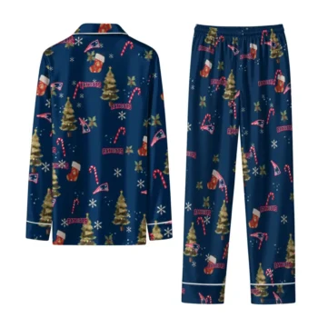 New England Patriots Long Pajama Set Personalized Sprig Scatter Blue Fashion Forward
