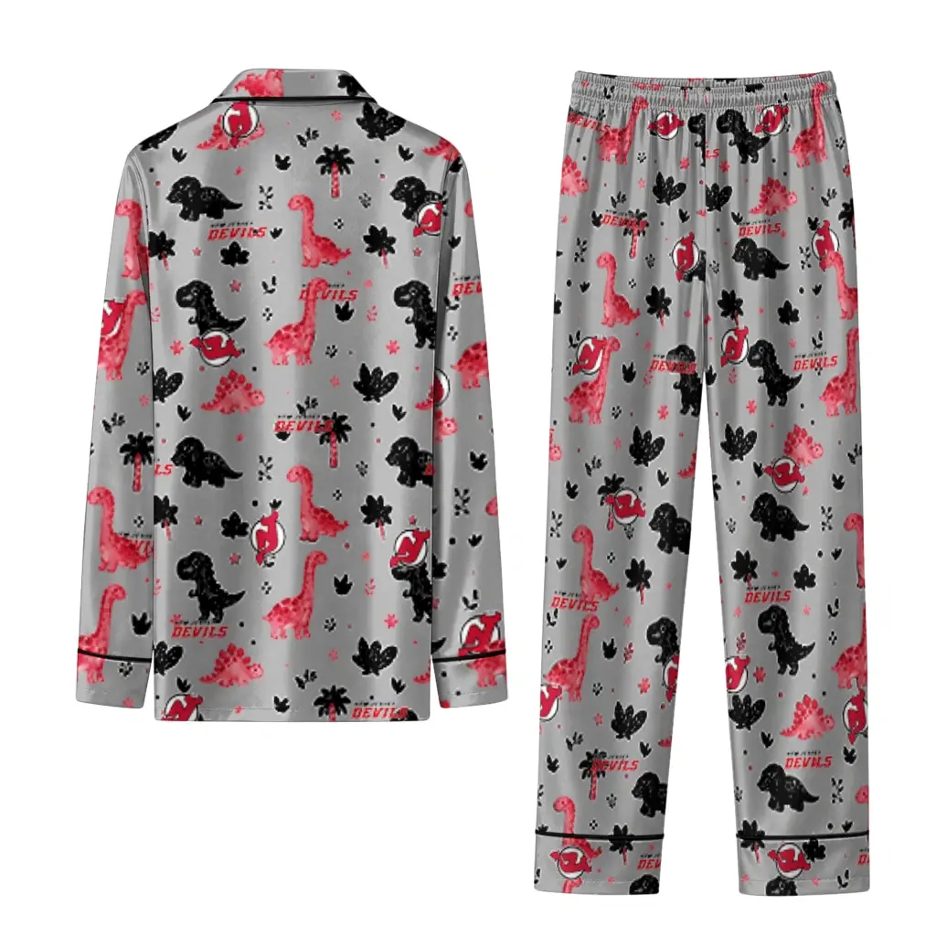 New Jersey Devils Long Pajama Set Customized Character Scatter Fashion Forward New Jersey Devils Long Pajama Set Customized Character Scatter Fashion Forward