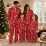 New Jersey Devils Long Pajama Set Personalized Candy Scatter Red Best Selling