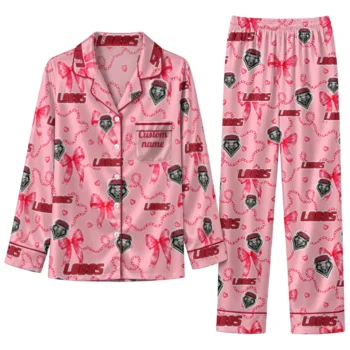 New Mexico Lobos Long Pajama Set Custom Ribbon Chains Red Best Selling