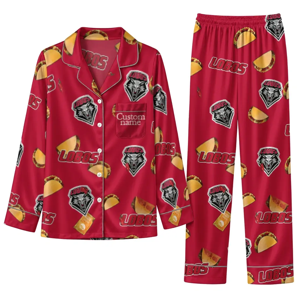 New Mexico Lobos Long Pajama Set Custom Snack Scatter Red Best Selling New Mexico Lobos Long Pajama Set Custom Snack Scatter Red Best Selling
