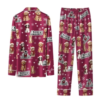New Mexico State Aggies Long Pajama Set Custom Animal Scatter Crimson Fashion Forward