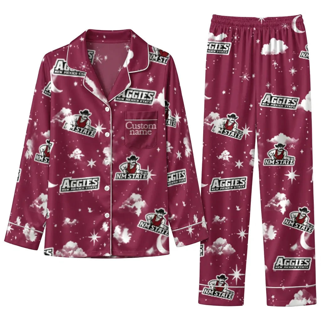 New Mexico State Aggies Long Pajama Set Custom Cloud Stars Crimson Best Selling New Mexico State Aggies Long Pajama Set Custom Cloud Stars Crimson Best Selling