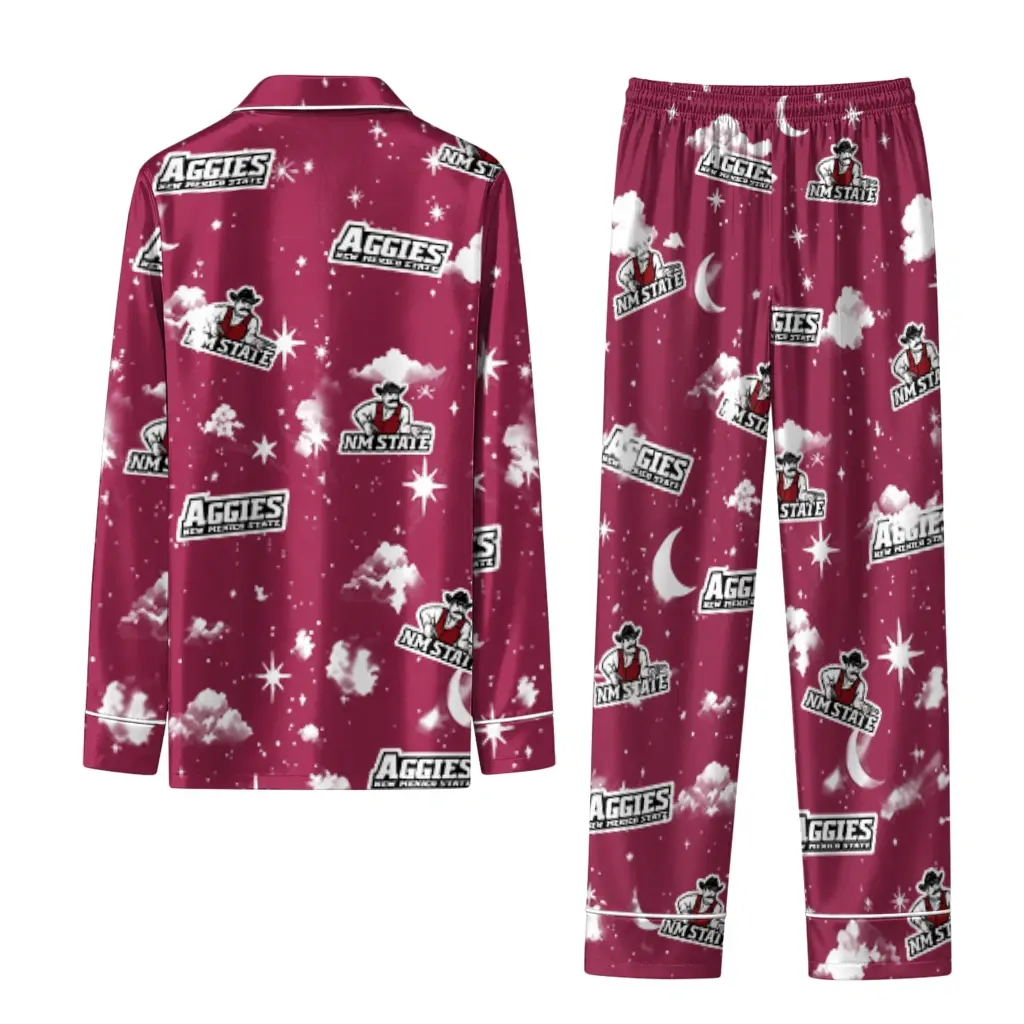 New Mexico State Aggies Long Pajama Set Custom Cloud Stars Crimson Fashion Forward New Mexico State Aggies Long Pajama Set Custom Cloud Stars Crimson Fashion Forward