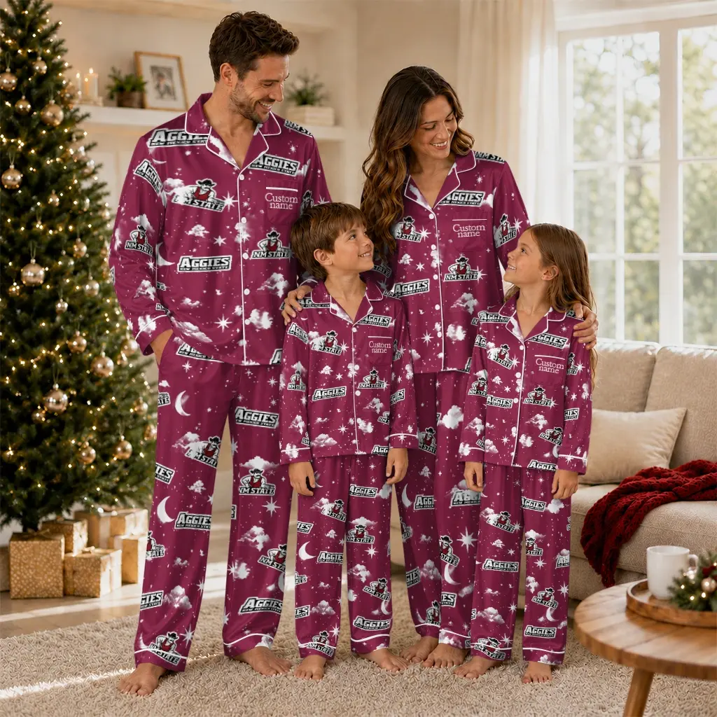 New Mexico State Aggies Long Pajama Set Custom Cloud Stars Crimson Latest Model New Mexico State Aggies Long Pajama Set Custom Cloud Stars Crimson Latest Model