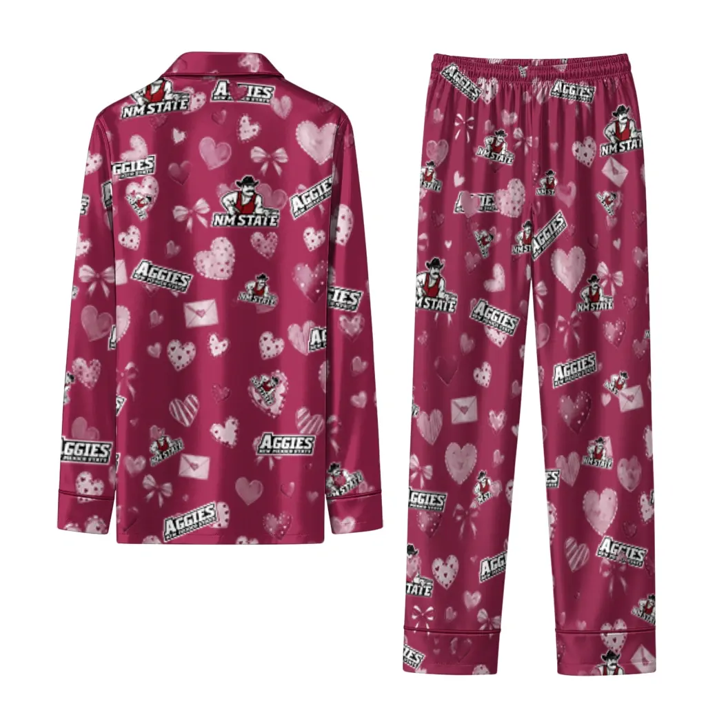 New Mexico State Aggies Long Pajama Set Custom Heart Charms Crimson Fashion Forward New Mexico State Aggies Long Pajama Set Custom Heart Charms Crimson Fashion Forward