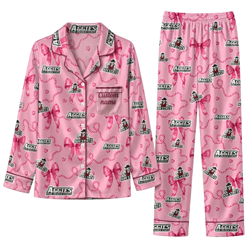 New Mexico State Aggies Long Pajama Set Custom Ribbon Chains Crimson Best Selling New Mexico State Aggies Long Pajama Set Custom Ribbon Chains Crimson Best Selling