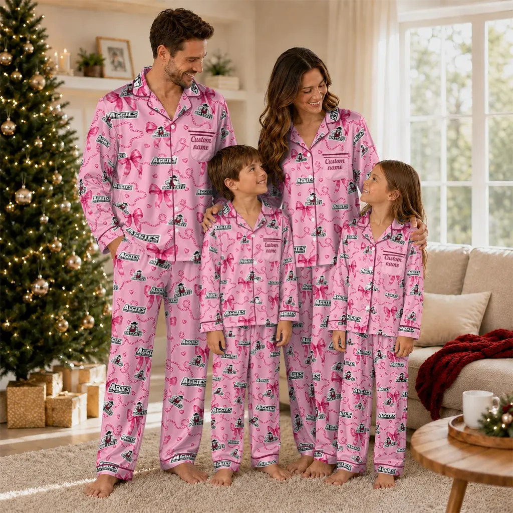 New Mexico State Aggies Long Pajama Set Custom Ribbon Chains Crimson Latest Model New Mexico State Aggies Long Pajama Set Custom Ribbon Chains Crimson Latest Model