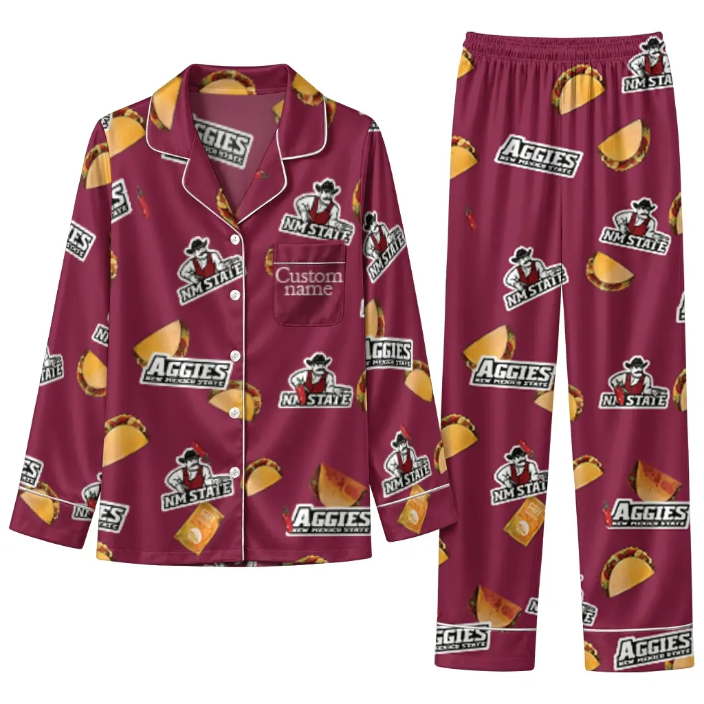 New Mexico State Aggies Long Pajama Set Custom Snack Scatter Crimson Best Selling New Mexico State Aggies Long Pajama Set Custom Snack Scatter Crimson Best Selling