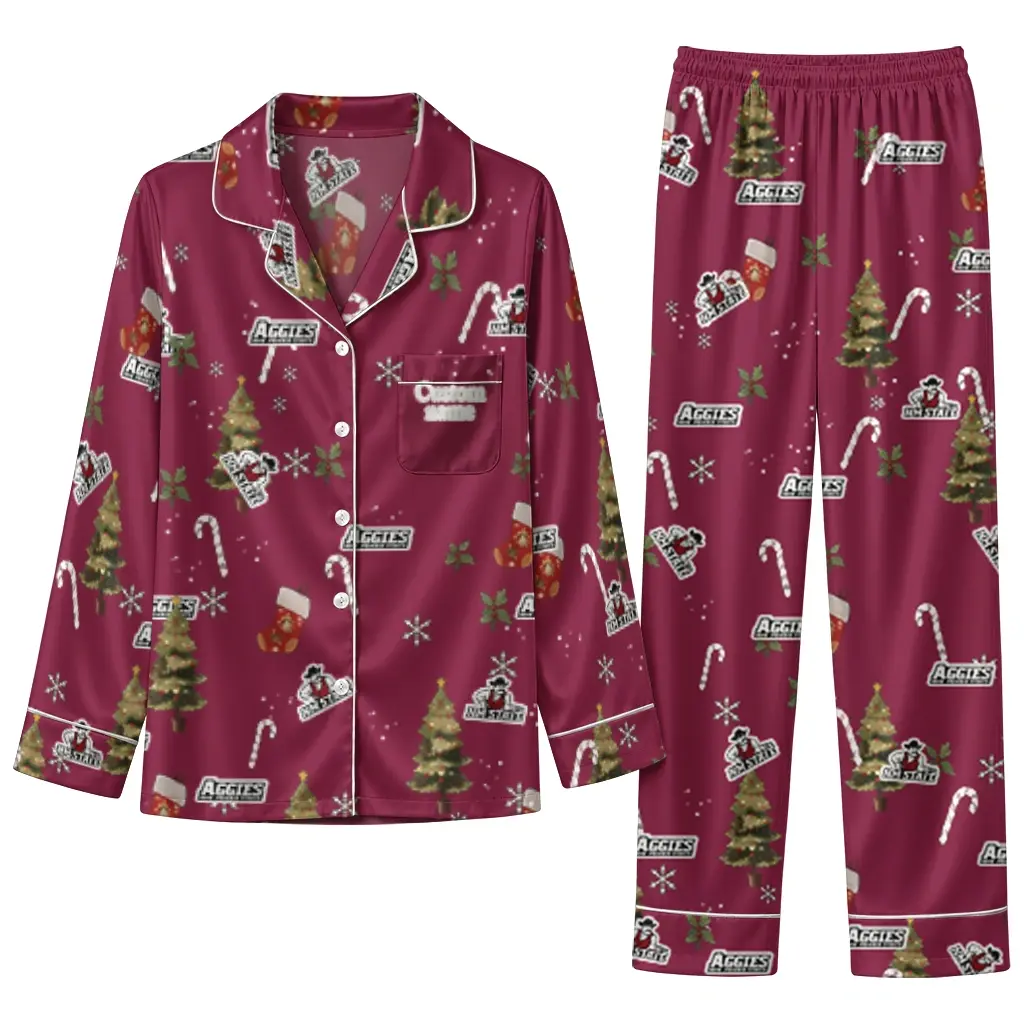 New Mexico State Aggies Long Pajama Set Custom Sprig Scatter Crimson Best Selling New Mexico State Aggies Long Pajama Set Custom Sprig Scatter Crimson Best Selling