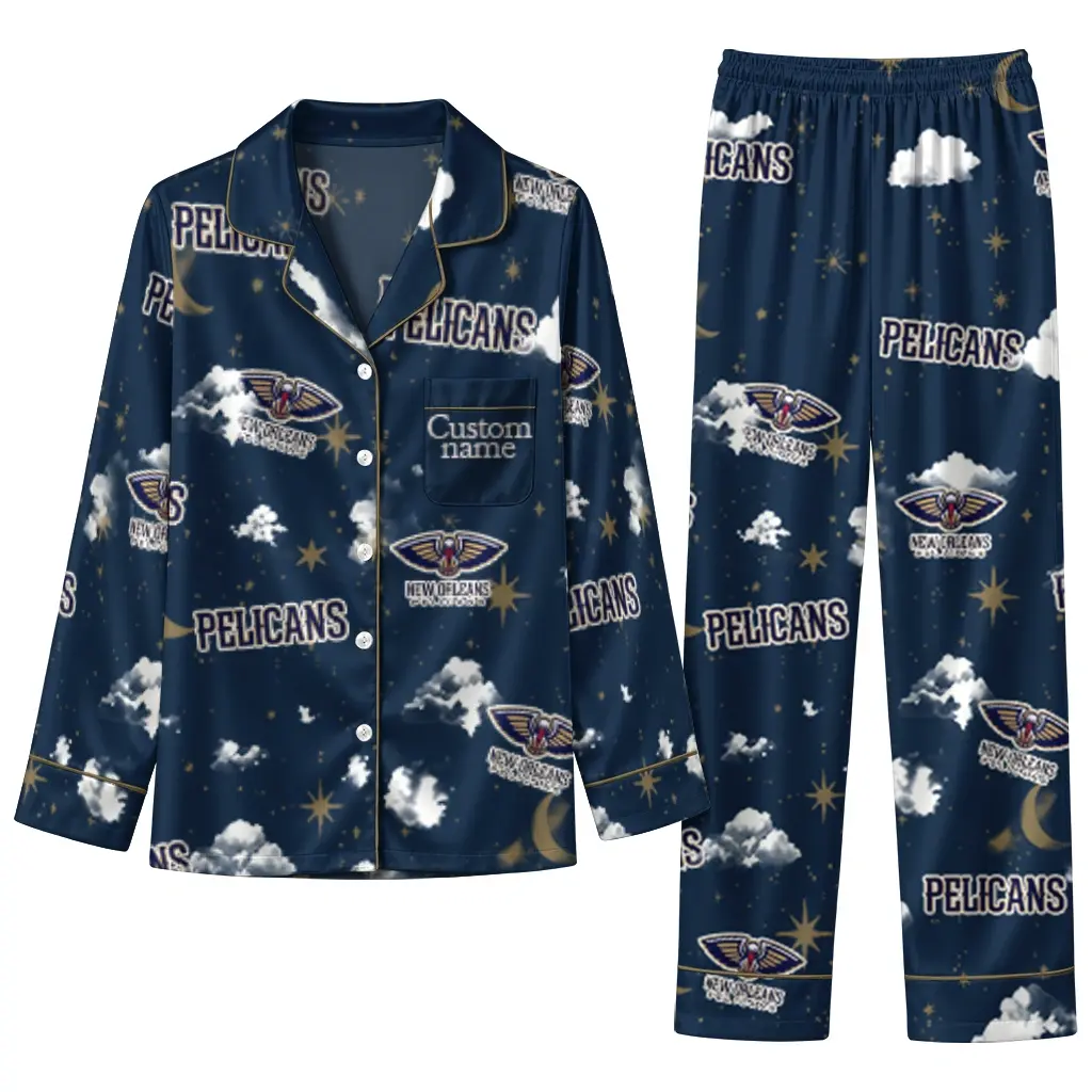 New Orleans Pelicans Long Pajama Set Customized Cloud Stars Navy Best Selling New Orleans Pelicans Long Pajama Set Customized Cloud Stars Navy Best Selling