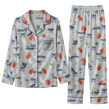 new orleans pelicans long pajama set customized ribbon florals navy best selling.webp