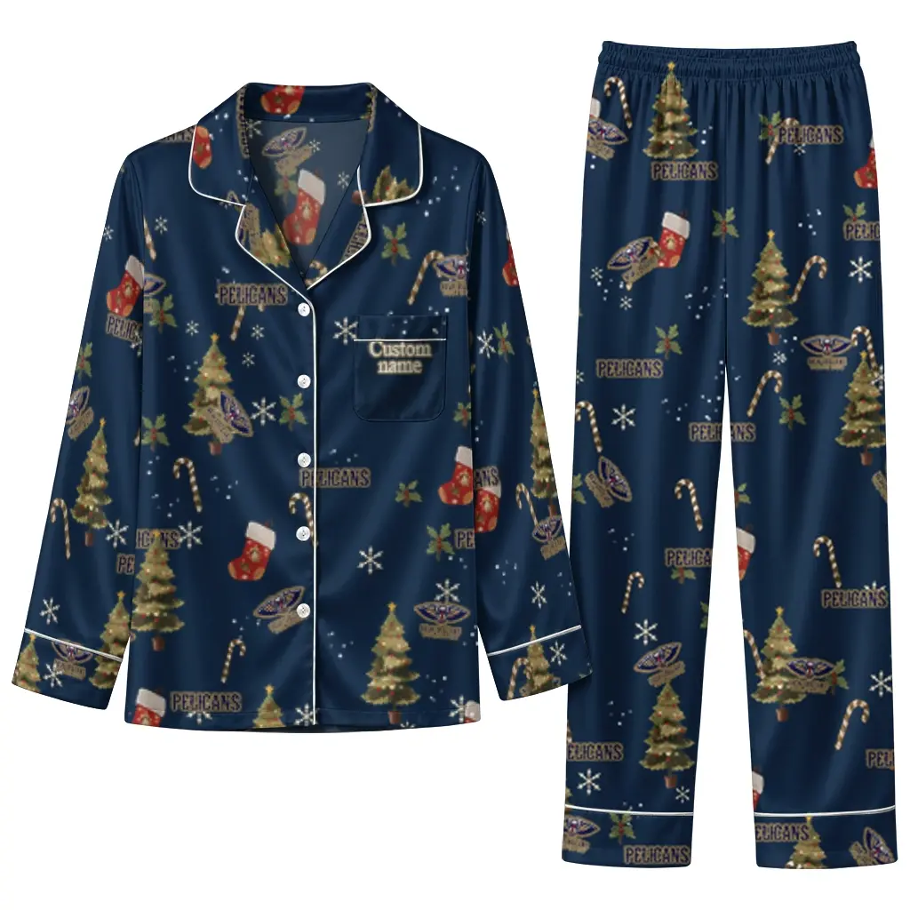 New Orleans Pelicans Long Pajama Set Customized Sprig Scatter Navy Best Selling New Orleans Pelicans Long Pajama Set Customized Sprig Scatter Navy Best Selling