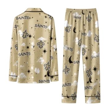 New Orleans Saints Long Pajama Set Custom Cloud Stars Gold Fashion Forward