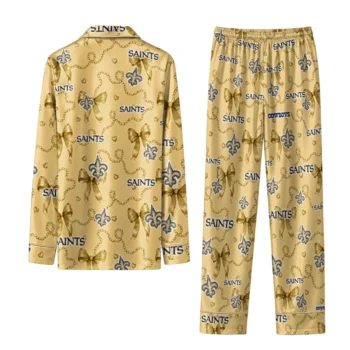 new orleans saints long pajama set custom ribbon chains gold fashion forward.webp