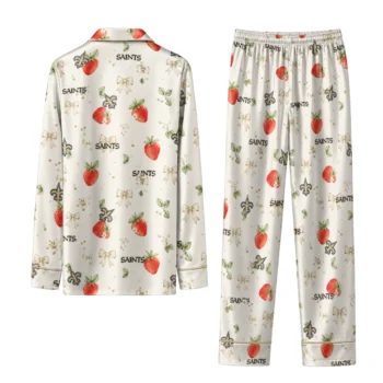new orleans saints long pajama set custom ribbon florals gold fashion forward.webp