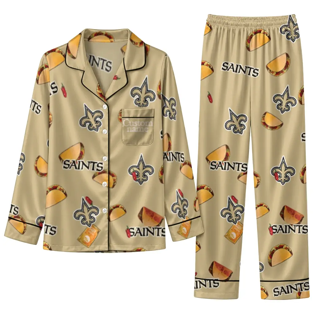 New Orleans Saints Long Pajama Set Personalized Snack Scatter Gold Best Selling New Orleans Saints Long Pajama Set Personalized Snack Scatter Gold Best Selling