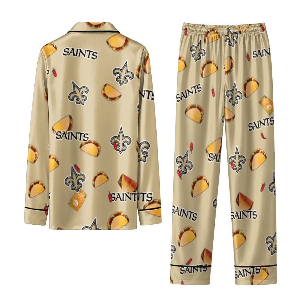 New Orleans Saints Long Pajama Set Personalized Snack Scatter Gold Fashion Forward New Orleans Saints Long Pajama Set Personalized Snack Scatter Gold Fashion Forward