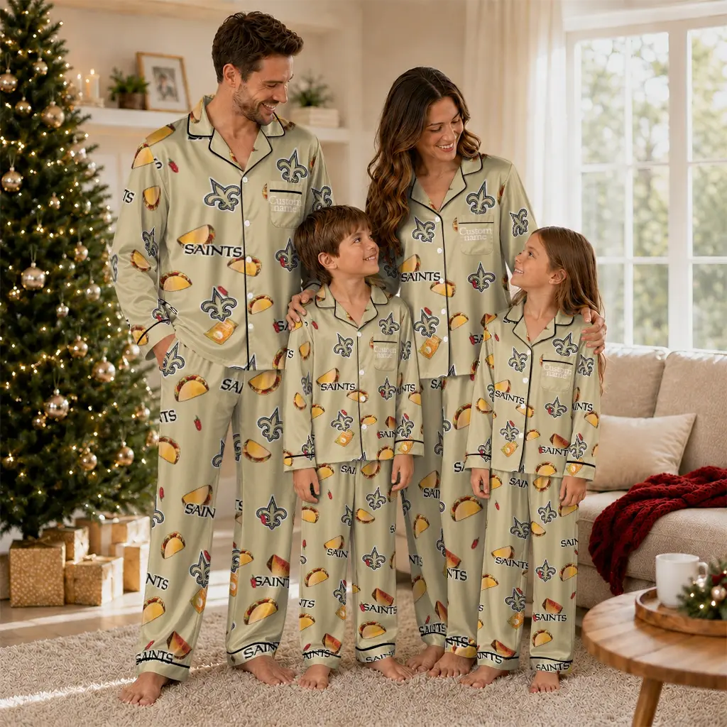 New Orleans Saints Long Pajama Set Personalized Snack Scatter Gold Latest Model New Orleans Saints Long Pajama Set Personalized Snack Scatter Gold Latest Model