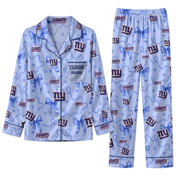 new york giants long pajama set customized ribbon chains blue best selling.webp