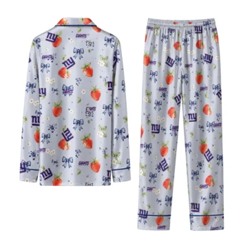 new york giants long pajama set customized ribbon florals blue fashion forward.webp