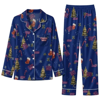 New York Giants Long Pajama Set Customized Sprig Scatter Blue Best Selling