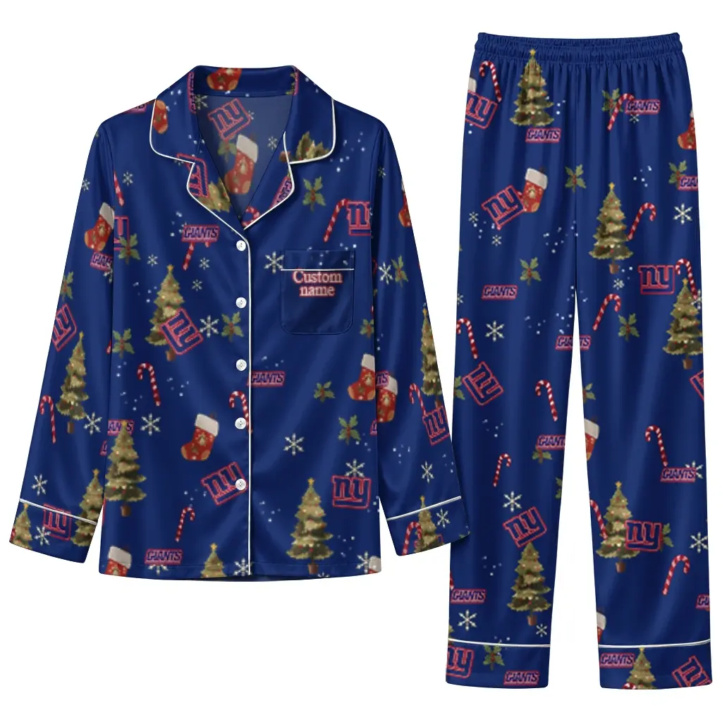 New York Giants Long Pajama Set Customized Sprig Scatter Blue Best Selling New York Giants Long Pajama Set Customized Sprig Scatter Blue Best Selling
