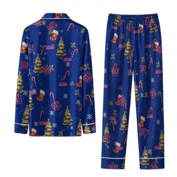 New York Giants Long Pajama Set Customized Sprig Scatter Blue Fashion Forward