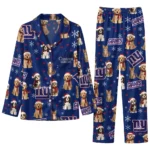 New York Giants Long Pajama Set Personalized Animal Scatter Blue Best Selling