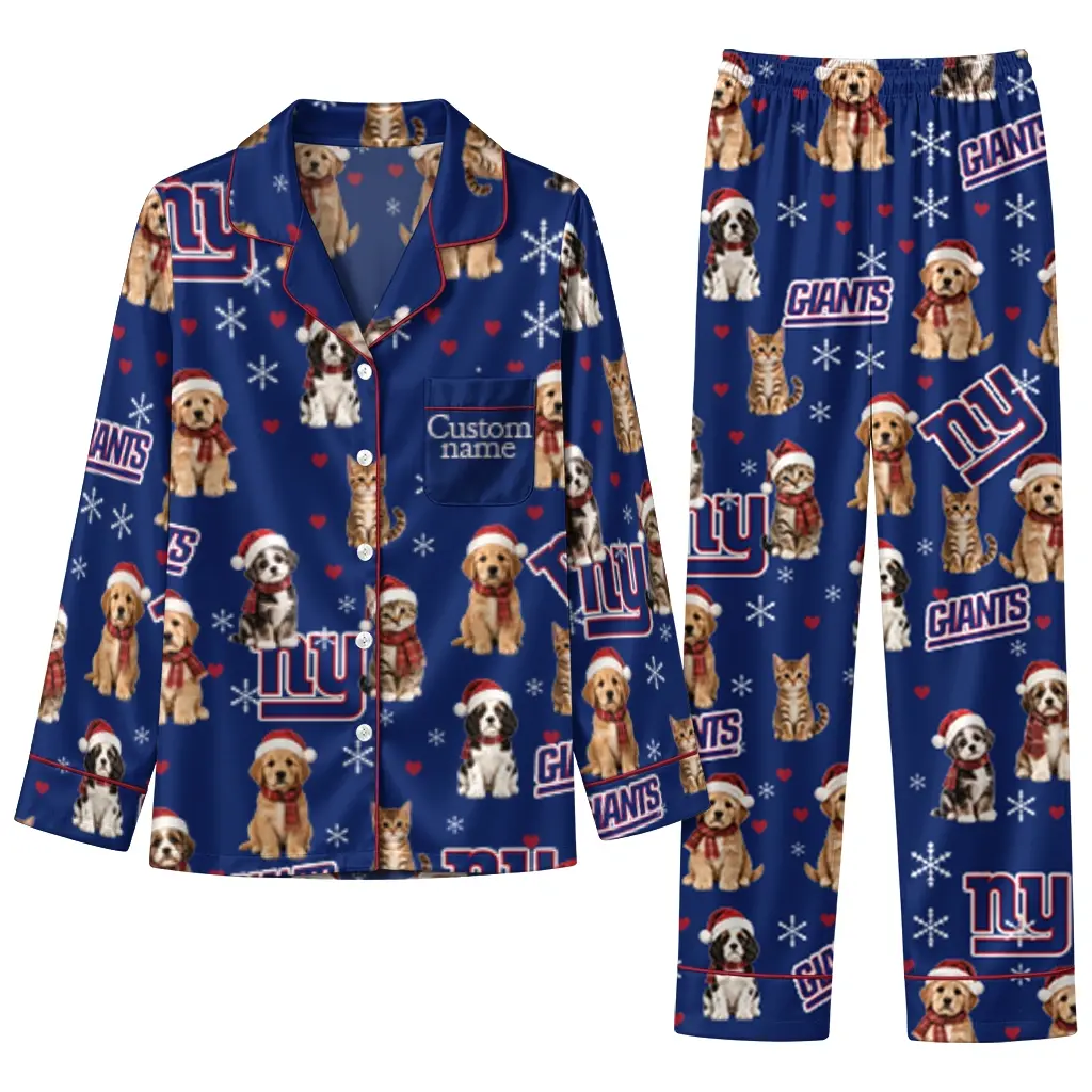 New York Giants Long Pajama Set Personalized Animal Scatter Blue Best Selling New York Giants Long Pajama Set Personalized Animal Scatter Blue Best Selling