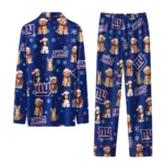 New York Giants Long Pajama Set Personalized Animal Scatter Blue Best Selling