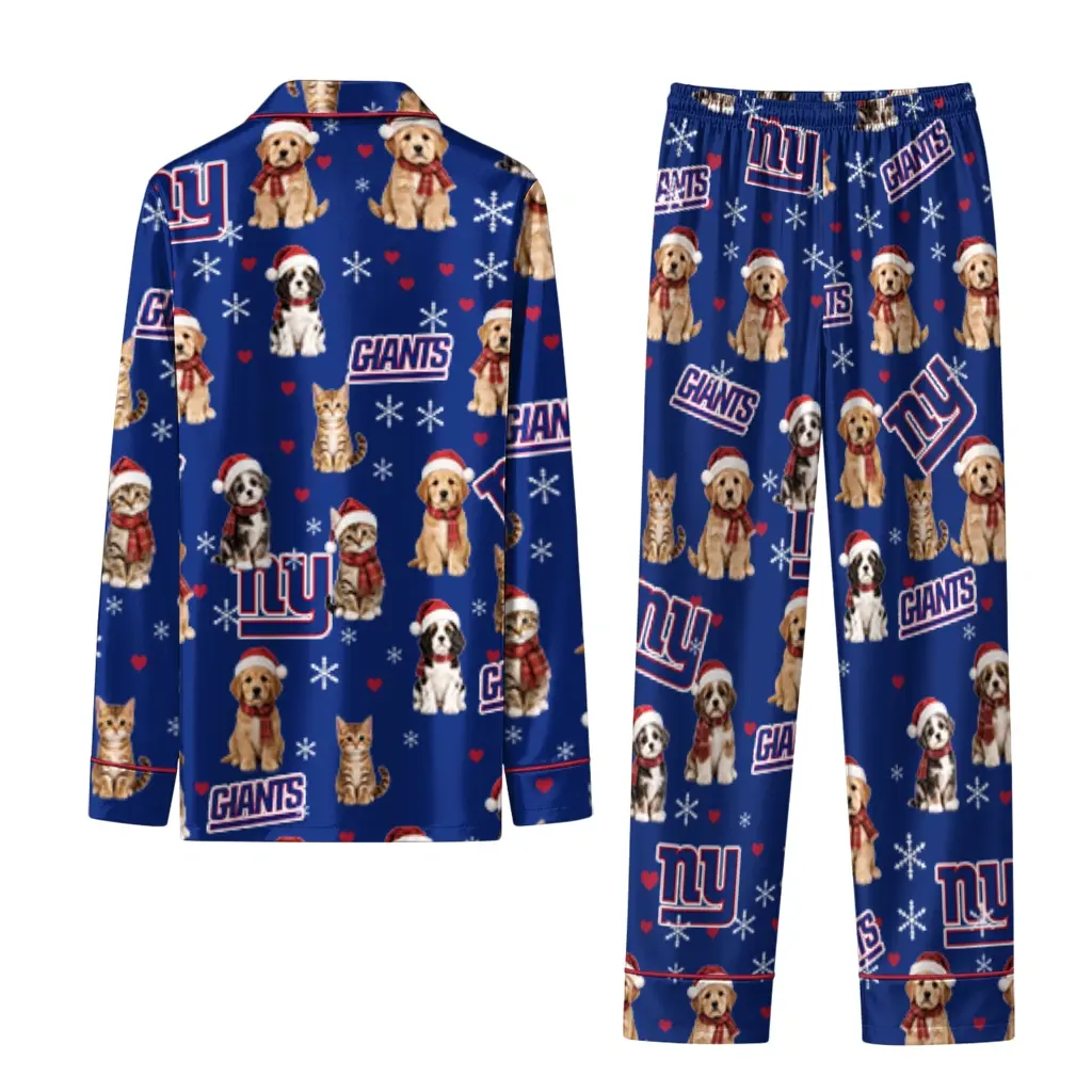 New York Giants Long Pajama Set Personalized Animal Scatter Blue Fashion Forward New York Giants Long Pajama Set Personalized Animal Scatter Blue Fashion Forward