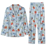 new york islanders long pajama set customized ribbon florals blue best selling.webp
