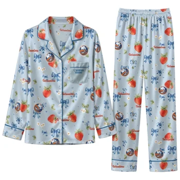 new york islanders long pajama set customized ribbon florals blue best selling.webp