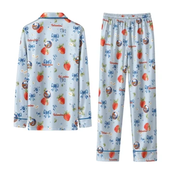 new york islanders long pajama set customized ribbon florals blue fashion forward.webp