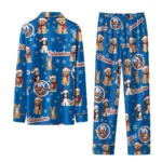 New York Islanders Long Pajama Set Personalized Animal Scatter Blue Best Selling