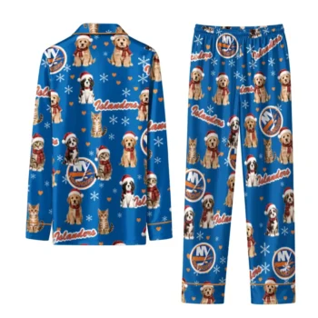 New York Islanders Long Pajama Set Personalized Animal Scatter Blue Fashion Forward