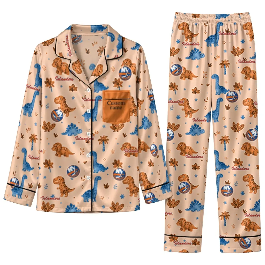 New York Islanders Long Pajama Set Personalized Character Scatter Best Selling New York Islanders Long Pajama Set Personalized Character Scatter Best Selling