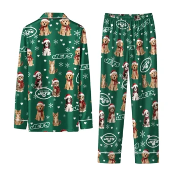 New York Jets Long Pajama Set Custom Animal Scatter Green Fashion Forward