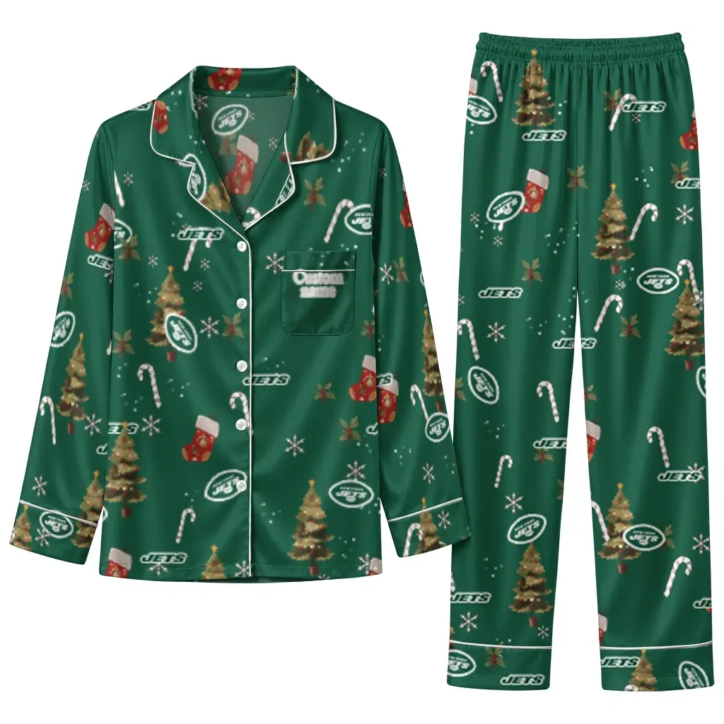 New York Jets Long Pajama Set Personalized Sprig Scatter Green Best Selling New York Jets Long Pajama Set Personalized Sprig Scatter Green Best Selling