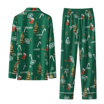 New York Jets Long Pajama Set Personalized Sprig Scatter Green Fashion Forward