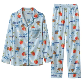 new york knicks long pajama set personalized ribbon florals blue best selling.webp
