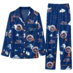 New York Mets Long Pajama Set Customized Cloud Stars Blue Best Selling