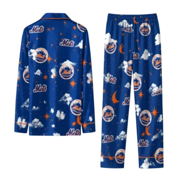 New York Mets Long Pajama Set Customized Cloud Stars Blue Fashion Forward