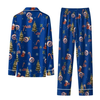New York Mets Long Pajama Set Customized Sprig Scatter Blue Fashion Forward