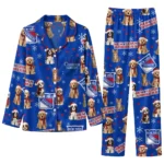 New York Rangers Long Pajama Set Custom Animal Scatter Blue Best Selling