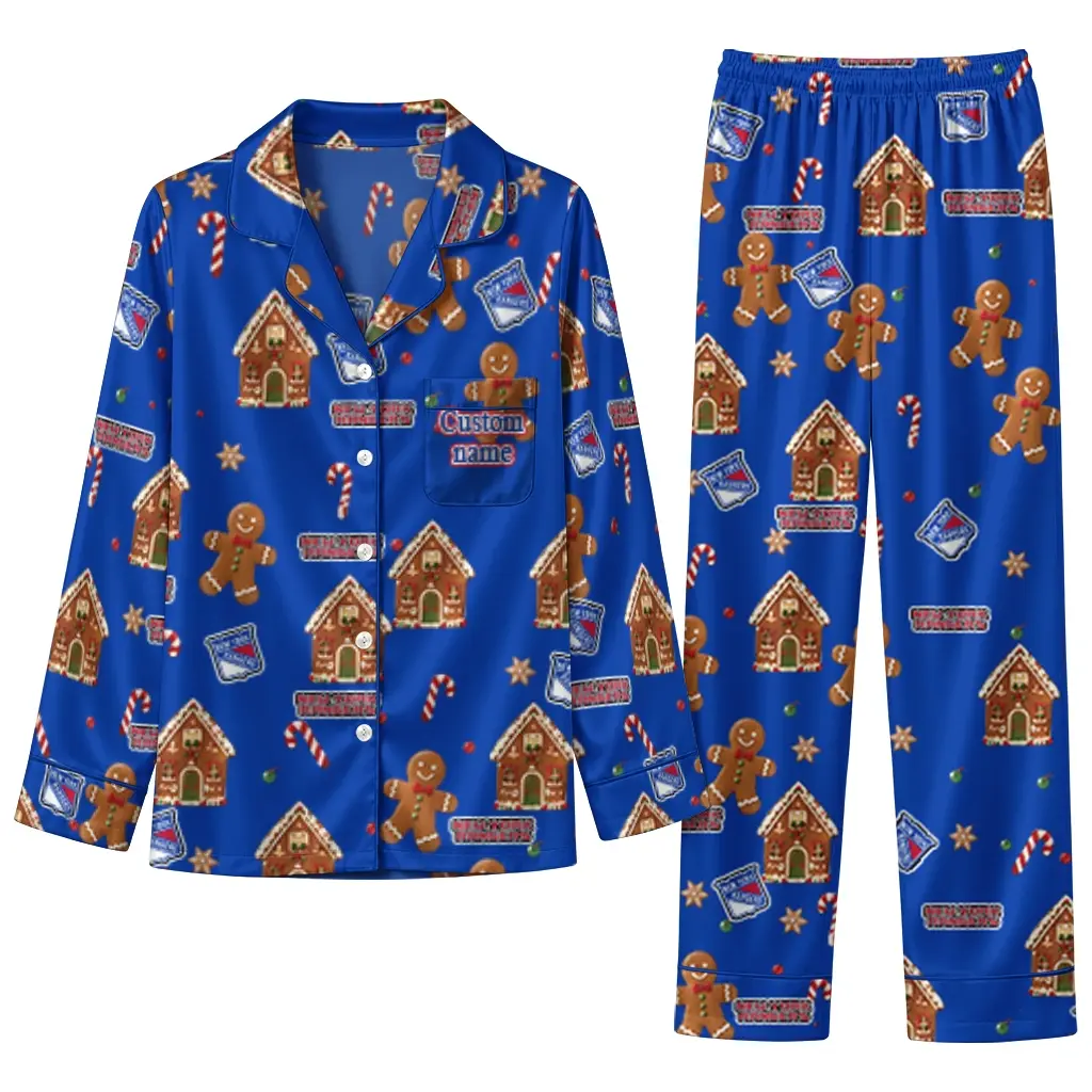 New York Rangers Long Pajama Set Customized Candy Scatter Blue Best Selling New York Rangers Long Pajama Set Customized Candy Scatter Blue Best Selling