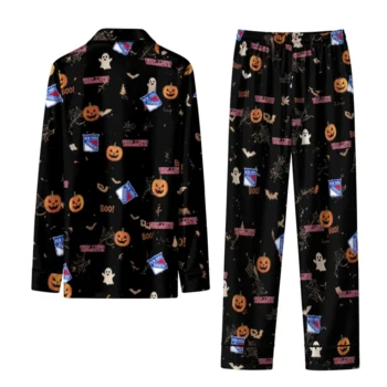 new york rangers long pajama set customized icon confetti black fashion forward.webp