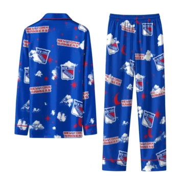 New York Rangers Long Pajama Set Personalized Cloud Stars Blue Fashion Forward