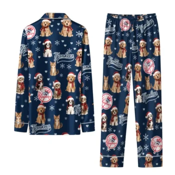 New York Yankees Long Pajama Set Custom Animal Scatter Navy Fashion Forward
